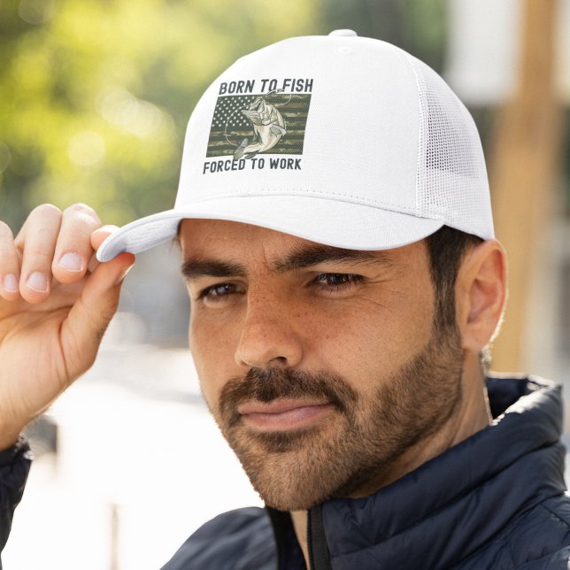 Funny Fishing Born to Fish Forced to Work Trucker Hat (Creator Uploaded)