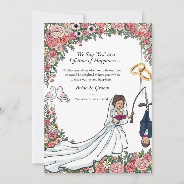 Funny Fishing Bride Wedding Invitation - Cartoon B (Front)