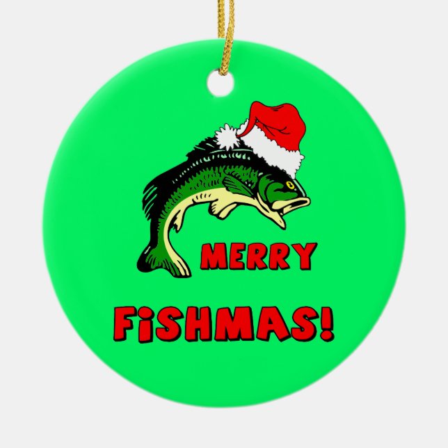 Funny fishing ceramic tree decoration (Front)