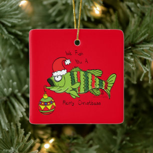 Funny Fishing Christmas Bass Fish Cute Cartoon Ceramic Ornament