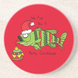 Funny Fishing Christmas Bass Fish Cute Cartoon Coaster