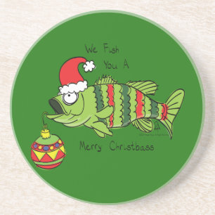 Funny Fishing Christmas Bass Fish Cute Cartoon Coaster