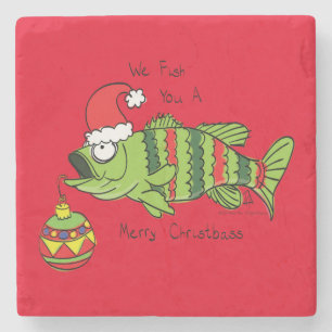 Funny Fishing Christmas Bass Fish Cute Cartoon Stone Coaster