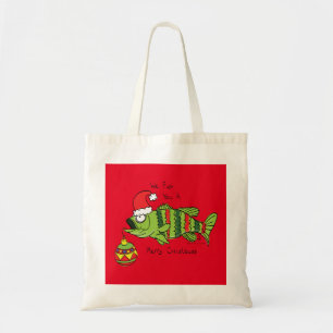 Funny Fishing Christmas Bass Fish Cute Cartoon Tote Bag
