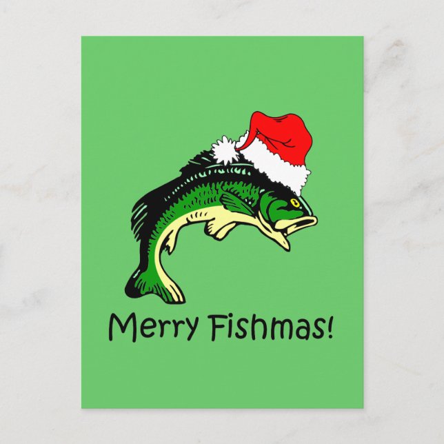 Funny fishing Christmas Holiday Postcard (Front)