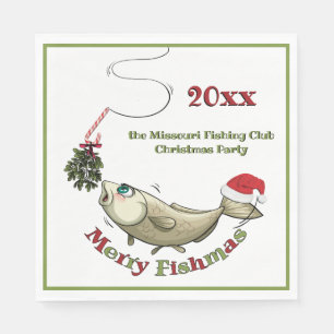 Funny Fishing Christmas - Merry Fishmas Mistletoe Napkin