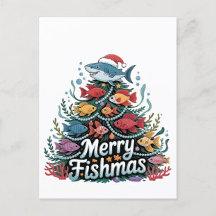 Funny Fishing Christmas Tree Fish Fisher Lover  Announcement Postcard