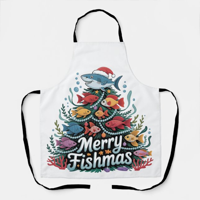 Funny Fishing Christmas Tree Fish Fisher Lover  Apron (Front)