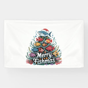 Funny Fishing Christmas Tree Fish Fisher Lover Banner