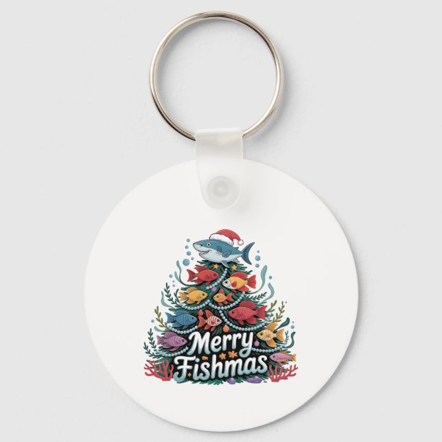 Funny Fishing Christmas Tree Fish Fisher Lover  Key Ring (Front)
