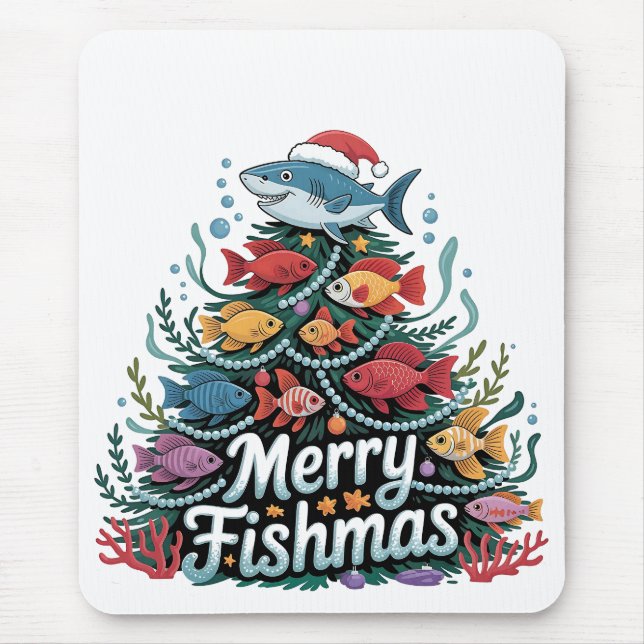 Funny Fishing Christmas Tree Fish Fisher Lover  Mouse Pad (Front)