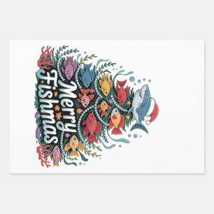Funny Fishing Christmas Tree Fish Fisher Lover Wrapping Paper Sheet