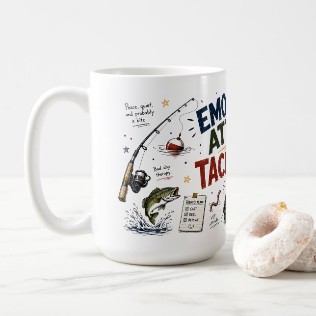 Funny Fishing Dad Mug | Tackle Box Humour (With Donut)