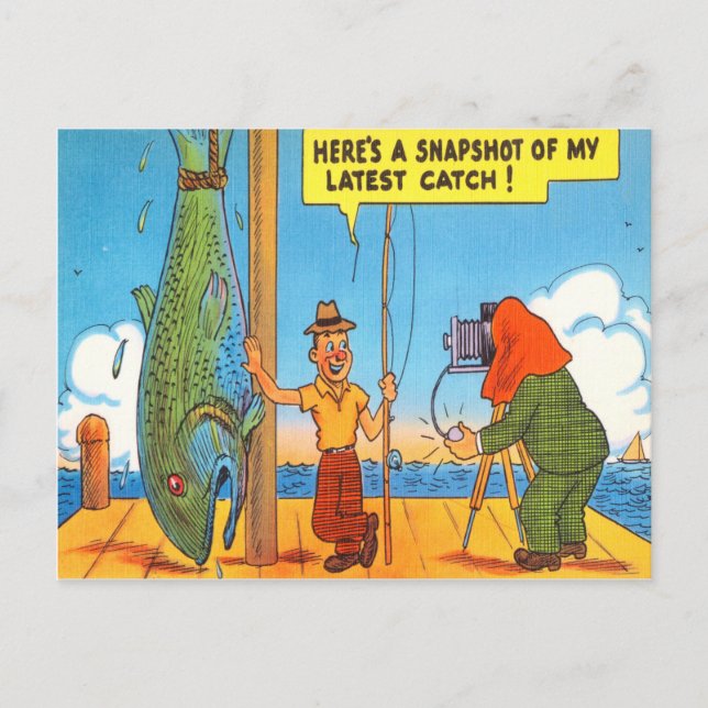 Funny Fishing Fisherman Postcard  Fish Cartoon (Front)