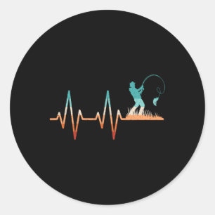Funny Fishing Heartbeat B Fish Retro Fisherman Classic Round Sticker
