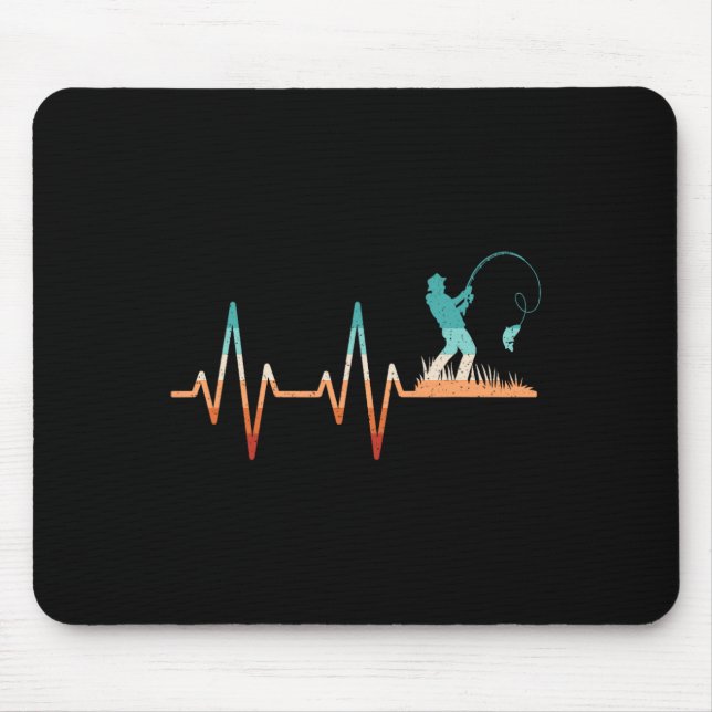 Funny Fishing Heartbeat B Fish Retro Fisherman  Mouse Pad (Front)
