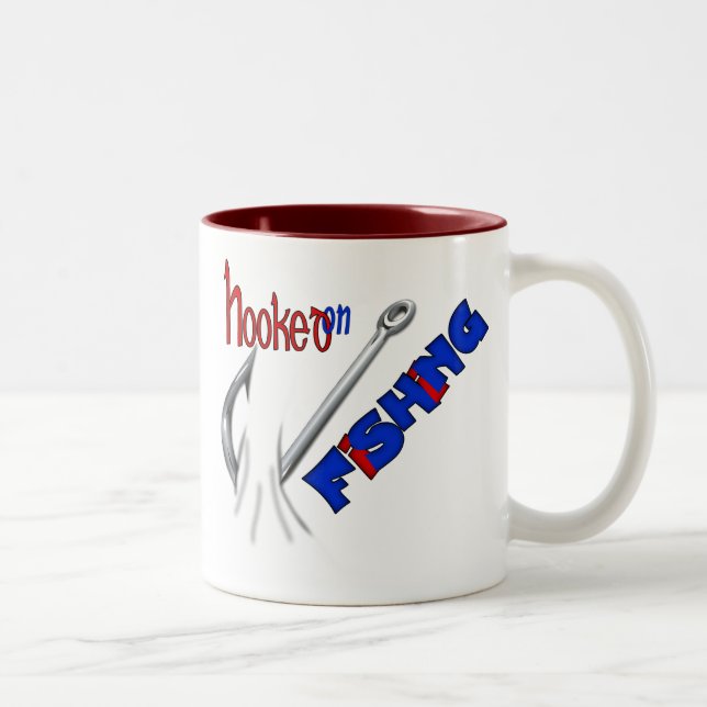 Funny Fishing Hooked On Fishing Two-Tone Coffee Mug (Right)