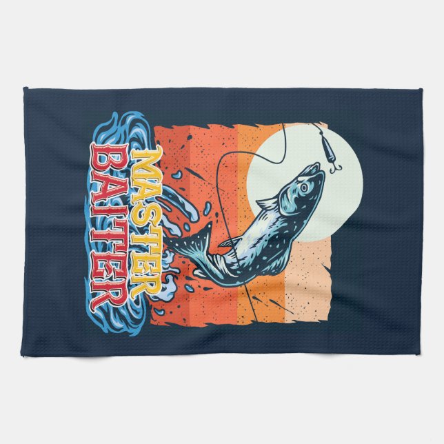 Funny Fishing Master Baiter Tea Towel (Horizontal)