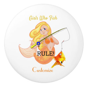 Funny Fishing Mermaid Girl Thunder_Cove Ceramic Knob