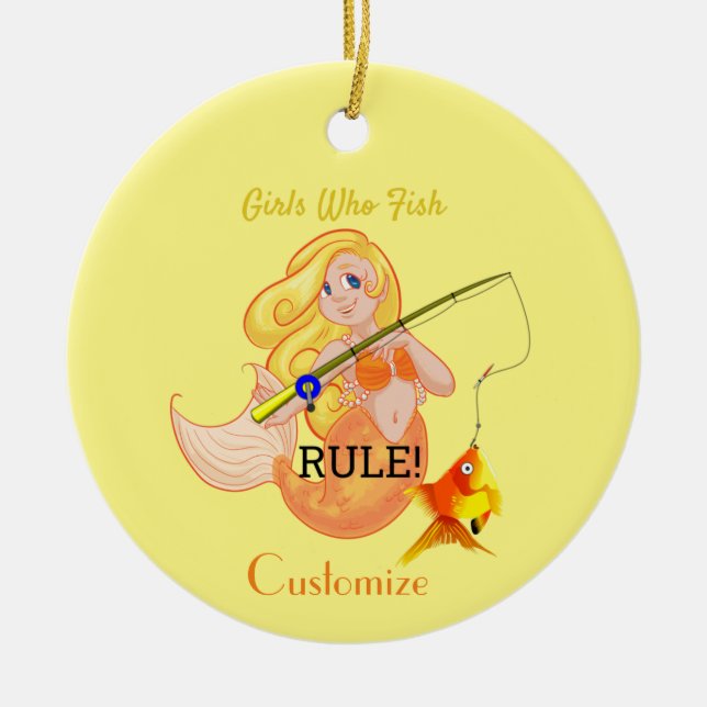 Funny Fishing Mermaid Girl Thunder_Cove   Ceramic Tree Decoration (Front)