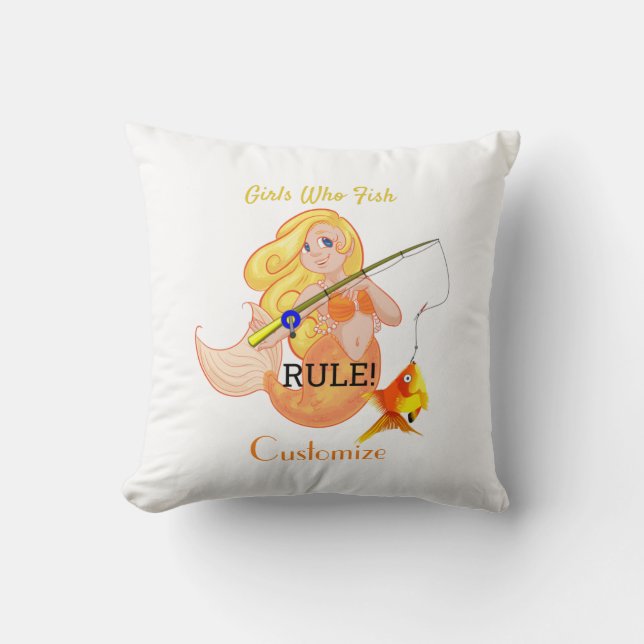 Funny Fishing Mermaid Girl Thunder_Cove   Cushion (Front)
