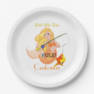 Funny Fishing Mermaid Girl Thunder_Cove    Paper Plate