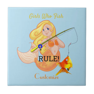 Funny Fishing Mermaid Girl Thunder_Cove Tile