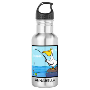 Funny fishing pelican cartoon 532 ml water bottle