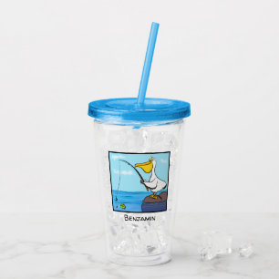 Funny fishing pelican cartoon acrylic tumbler