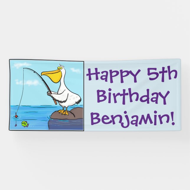 Funny fishing pelican cartoon banner (Horizontal)