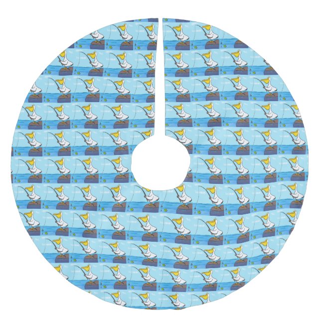 Funny fishing pelican cartoon brushed polyester tree skirt (Front)