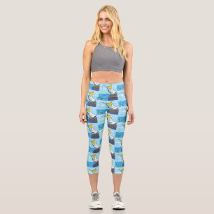 Funny fishing pelican cartoon capri leggings