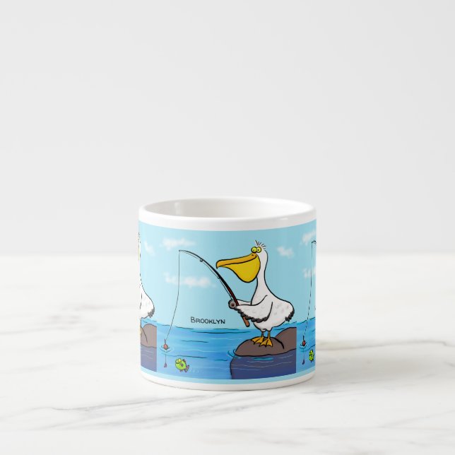 Funny fishing pelican cartoon espresso cup (Front)