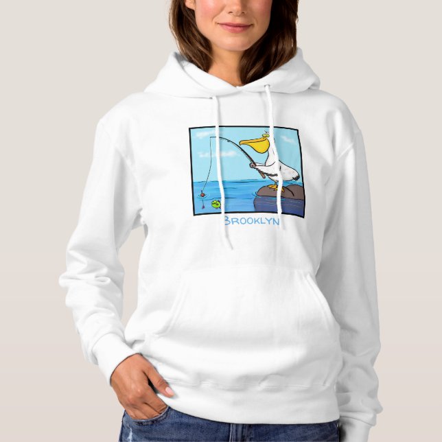 Funny fishing pelican cartoon hoodie (Front)
