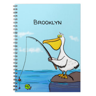 Funny fishing pelican cartoon notebook