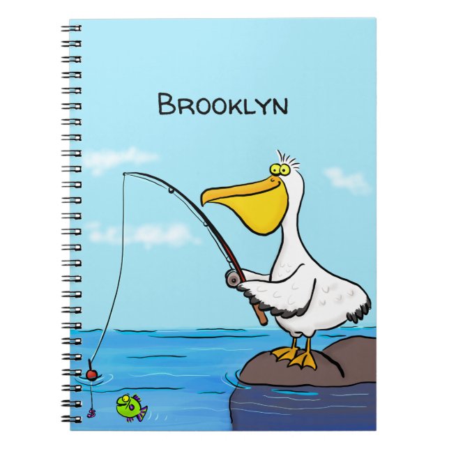 Funny fishing pelican cartoon notebook (Front)