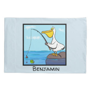Funny fishing pelican cartoon pillowcase