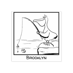 Funny fishing pelican cartoon rubber stamp