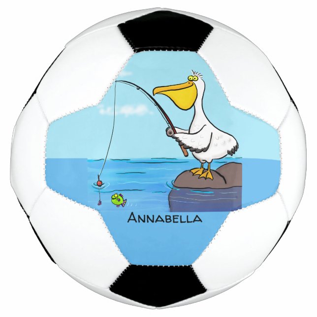 Funny fishing pelican cartoon soccer ball (Front)