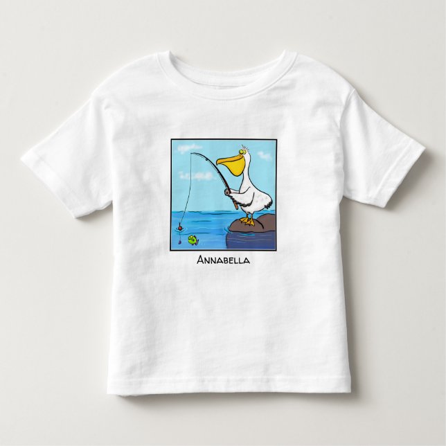 Funny fishing pelican cartoon toddler T-Shirt (Front)