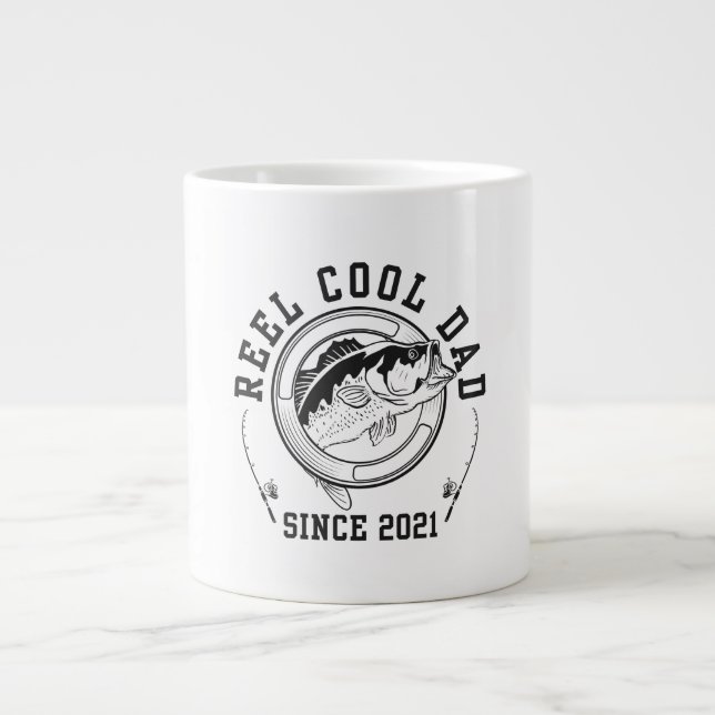 Funny Fishing Quote Reel Cool Dad Since 2021 Large Coffee Mug (Front)