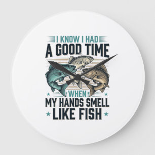 Funny Fishing Quote Vintage Engraving Vector Desig Large Clock