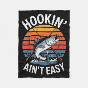 Funny Fishing Vintage Hookin' Ain't Easy Fisherman Fleece Blanket