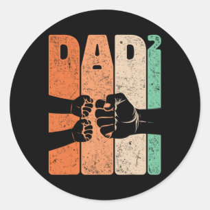 Funny Fist Bump Dad Squared Retro Father Of Two Ki Classic Round Sticker