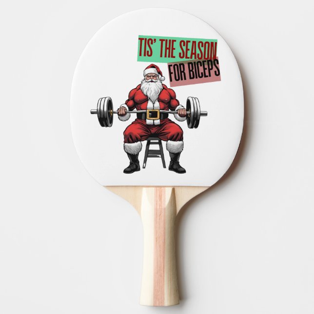 Funny Fitness Christmas Bicep Curls Barbell Santa Ping Pong Paddle (Front)