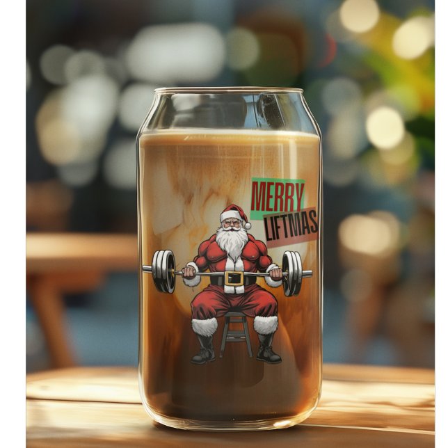 Funny Fitness Christmas Liftmas Barbell Santa Can Glass (Merry Liftmas Christmas Swole Santa Fitmas Gift)