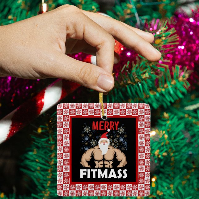 Funny Fitness Themed Christmas Fitmas Gym Trainer Ceramic Ornament (Funny fitness themed ornament.)