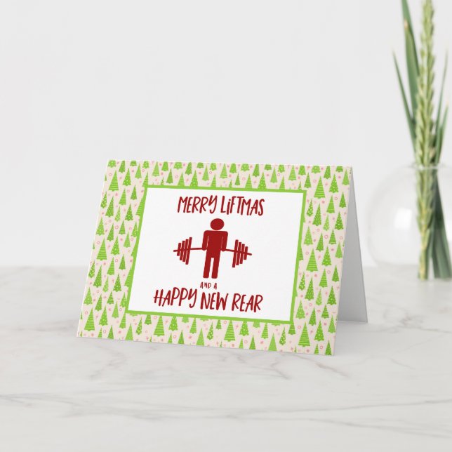 Funny Fitness Themed Christmas Liftmas Barbell Hol Holiday Card (Front)