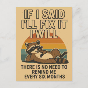 Funny Fix It Quote with Racoon Holiday Postcard