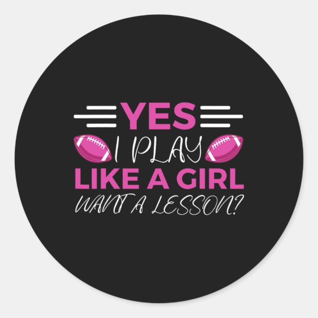 Funny Flag Football Girl  Classic Round Sticker (Front)